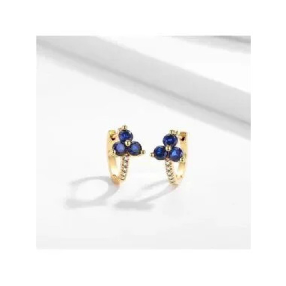 GOLD 14k Gold Plated Blue Cubic Zirconia Huggie Hoop Earrings